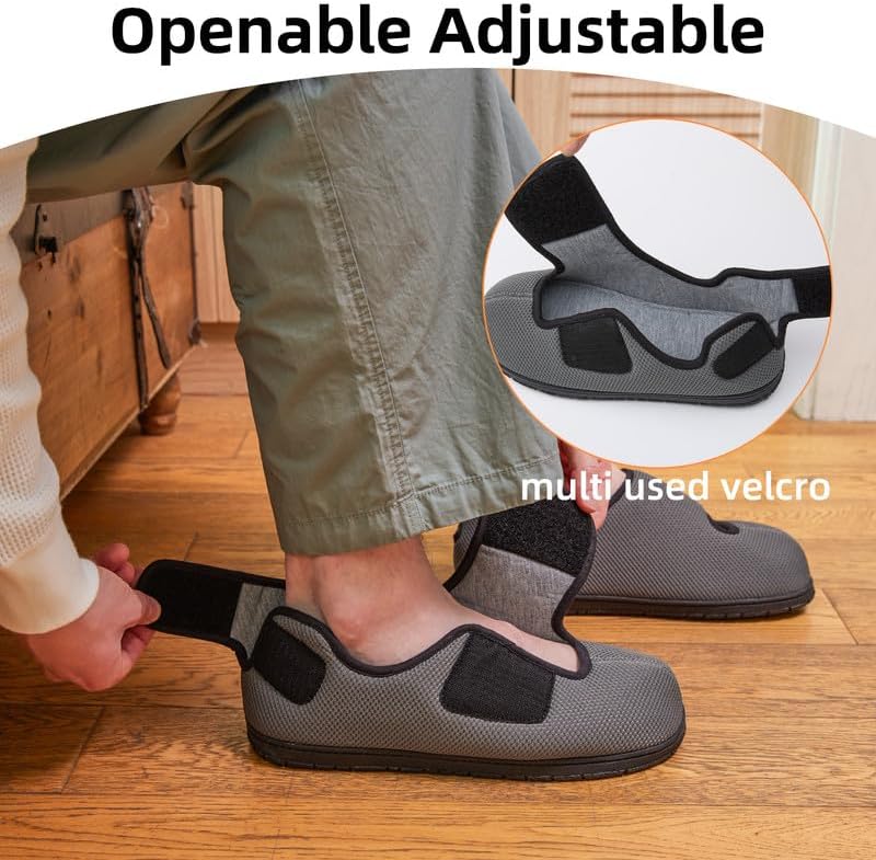 WALKFUN Men's Diabetic House Shoes Mesh Memory Foam Indoor Slippers Removable Insole Adjustable Slip on Slippers for Men - Image 2