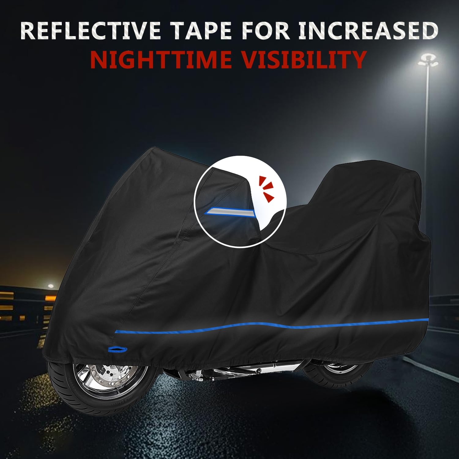 MotorradPlane für Harley—Obenbox+Seitenbox Ausführung, Motorrad Abdeckplane für Honda,Motorrad Abdeckung für BMW,mit Windschutzgurt & Reflektierenden Streifen,Für Modelle Suzuki/Kawasaki,240×120×145cm
