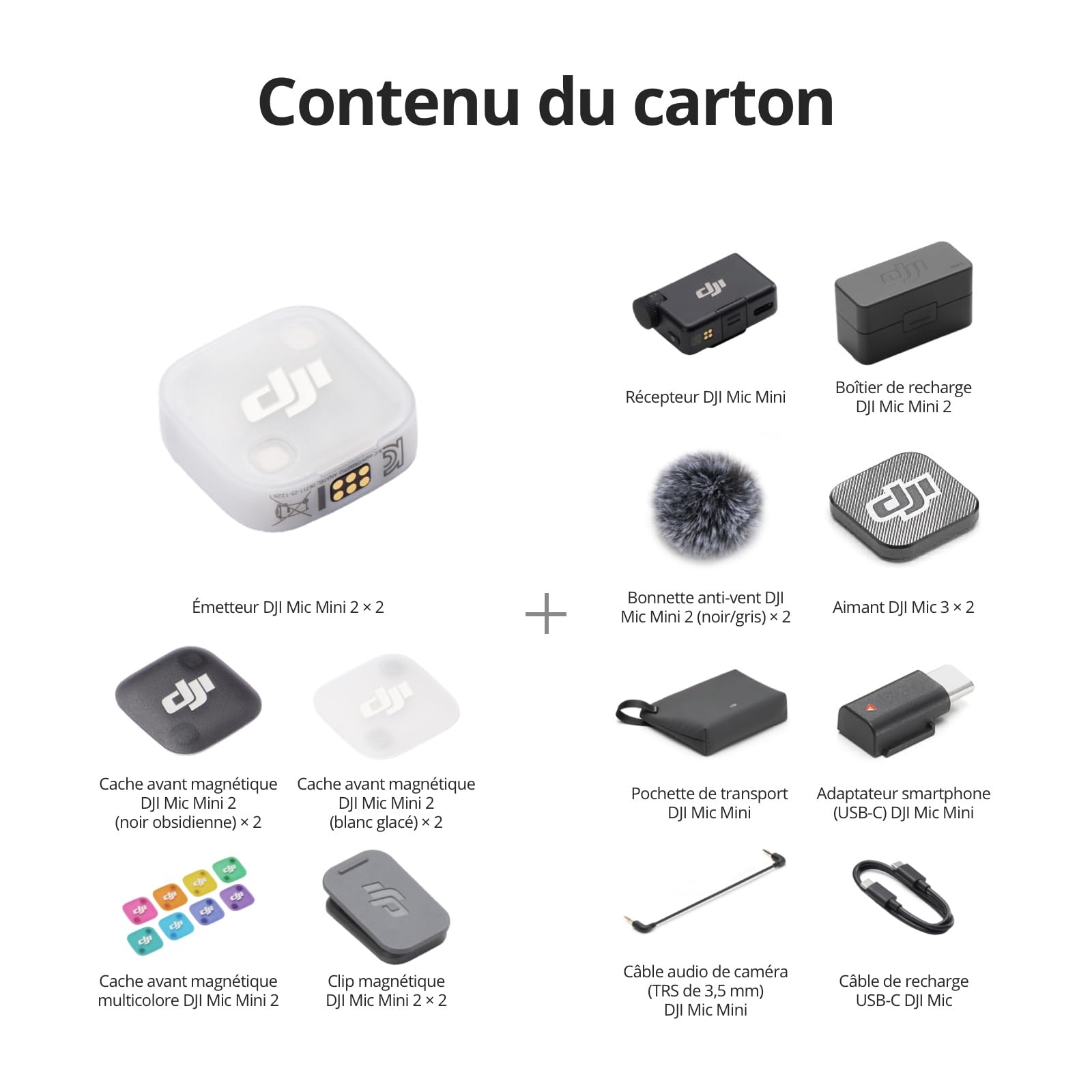 DJI Mic Mini 2 (2 TX + 1 RX Standard + boîtier de Recharge), Micro Cravate DJI, Micro sans Fil pour iPhone et Android/Appareil Photo/Tablette/PC, Transmission 400m, Cache magnétique Multicolore