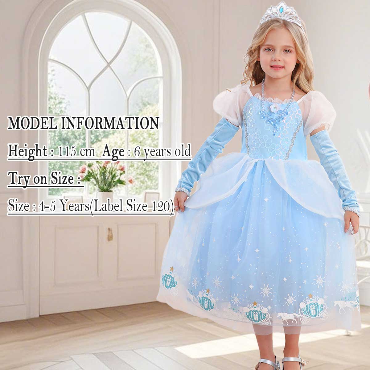Disfraz princesa azul para niñas 5-6 años miniatura 7