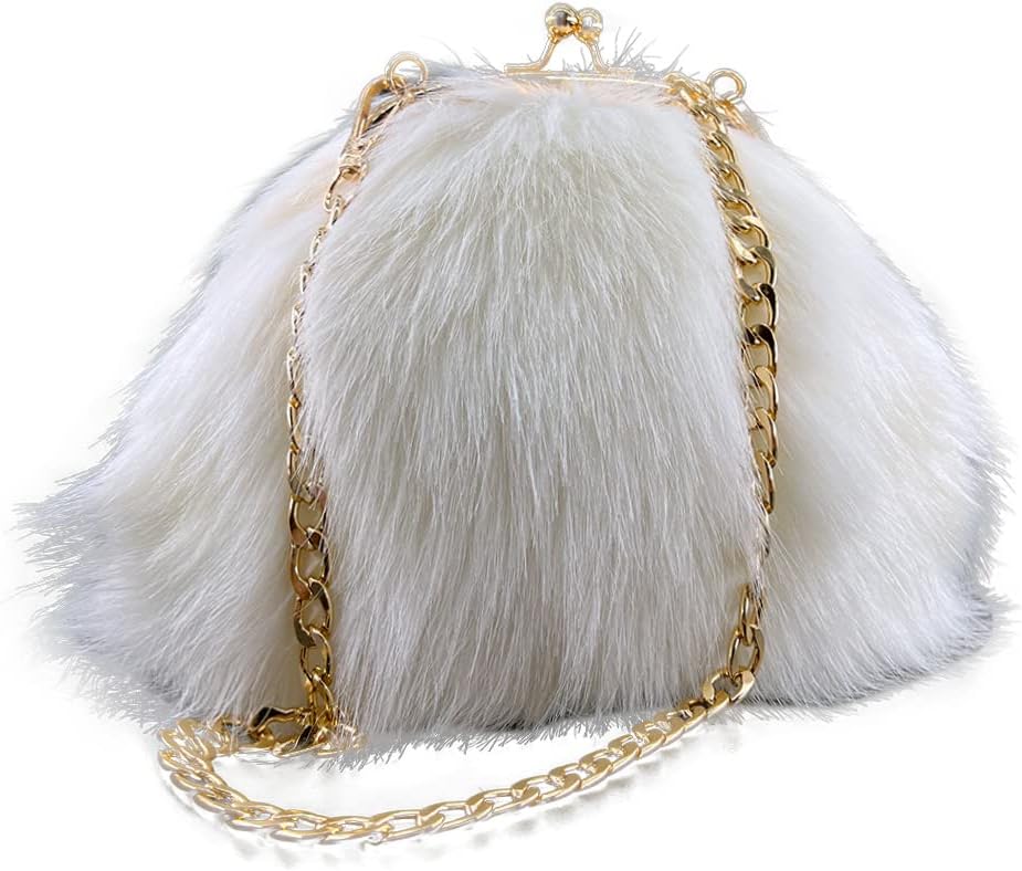 FHQHTH Faux Fur Purse Fashion Clutch Handbag Shoulder Vintage Evening Bags for Women