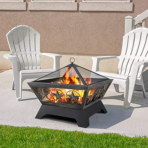 Amagabeli Fire Pit Outdoor Wood Burning 24In With Cover Fireplace Poker Spark Screen Retardant Mesh Lid Extra Deep Large Square Outside Patio Backyard Deck Heavy Duty Metal Grate Rustproof Bronze #TOP6