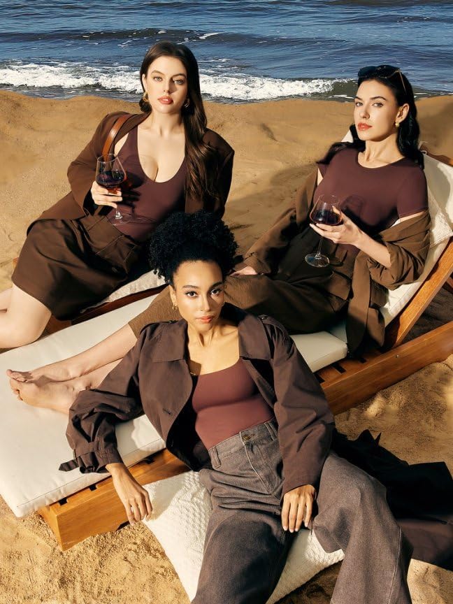 Women's Double-Lined Round Neck Short Sleeve Bodysuit Seamless T-Shirt Body Suits Basic Tops for Women - Image 7