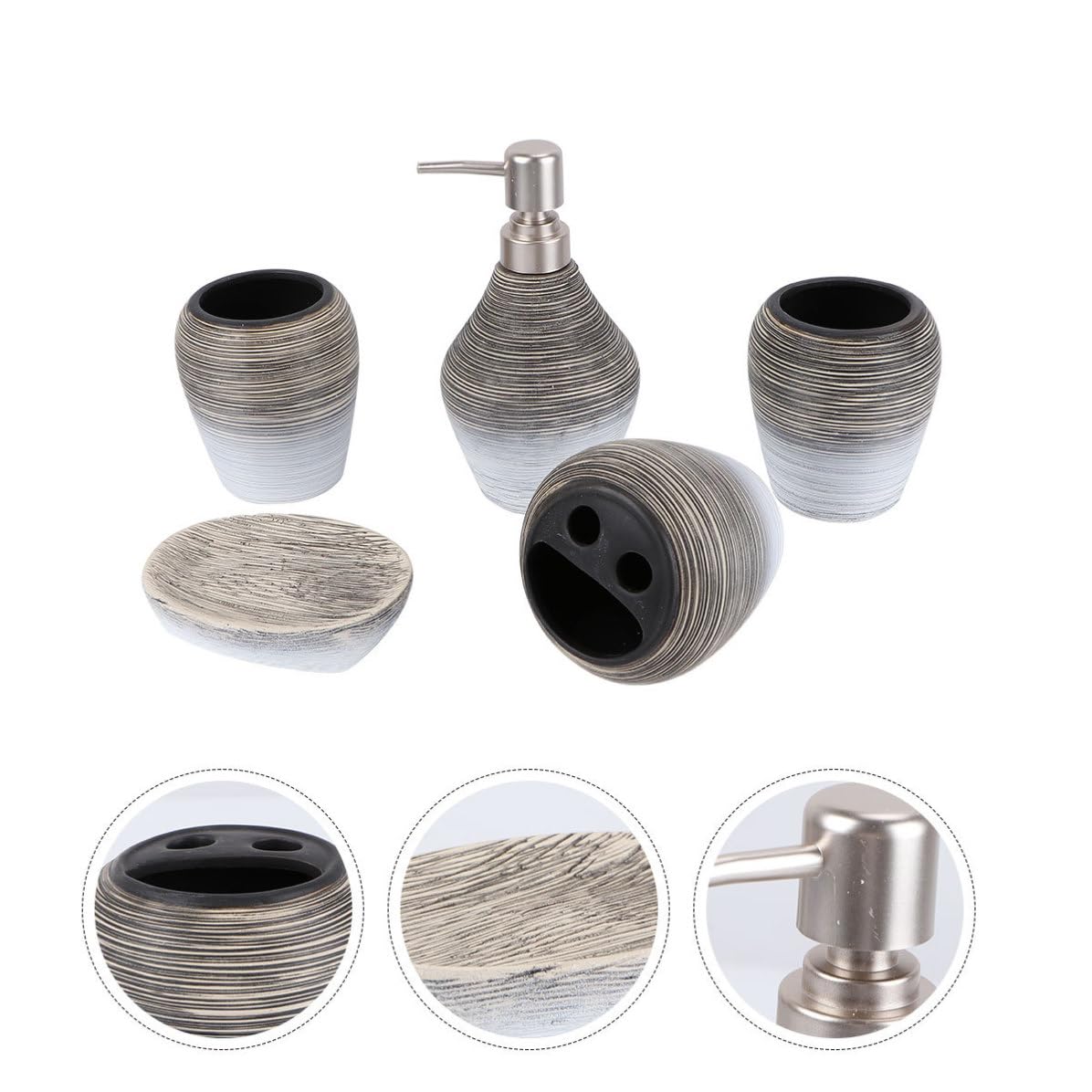 Conjunto de 5 Piezas de Accesorios de Baño de Cerámica Ligera Soporte para Cepillo de Dientes y Taza para Hacer Gárgaras Adecuado para Baño y Viaje