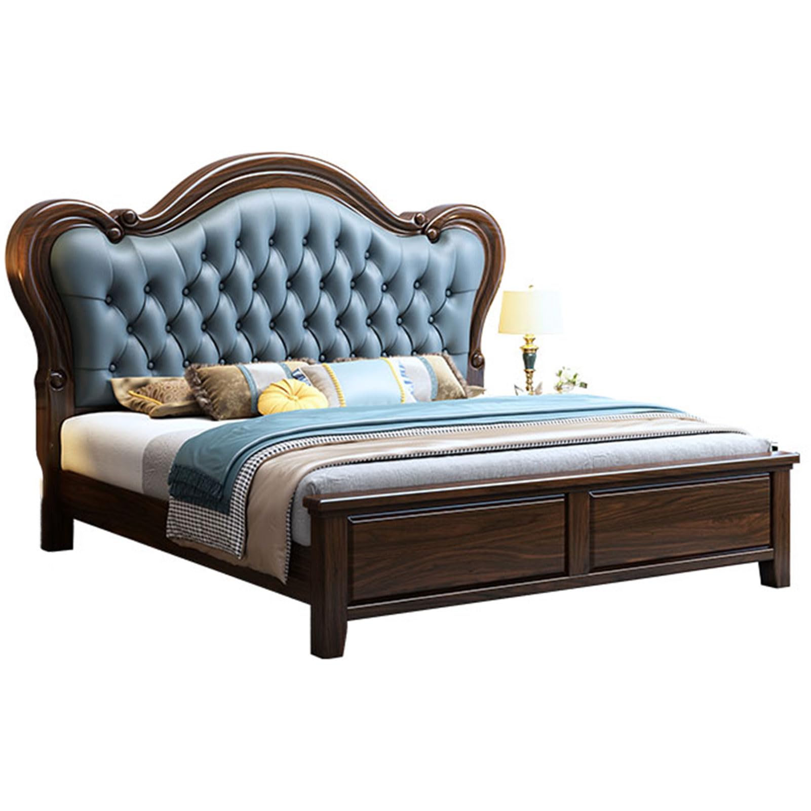 King Size Modern Genuine Leather Wood Bed with Wingback Headboard and Storage Drawers Upholstered Platform Bed Frame Strong