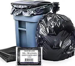 Saco de Lixo Reforçado padrão ABNT Fundo Resistente Uso Profissional e Residencial (100 Litros c/100)