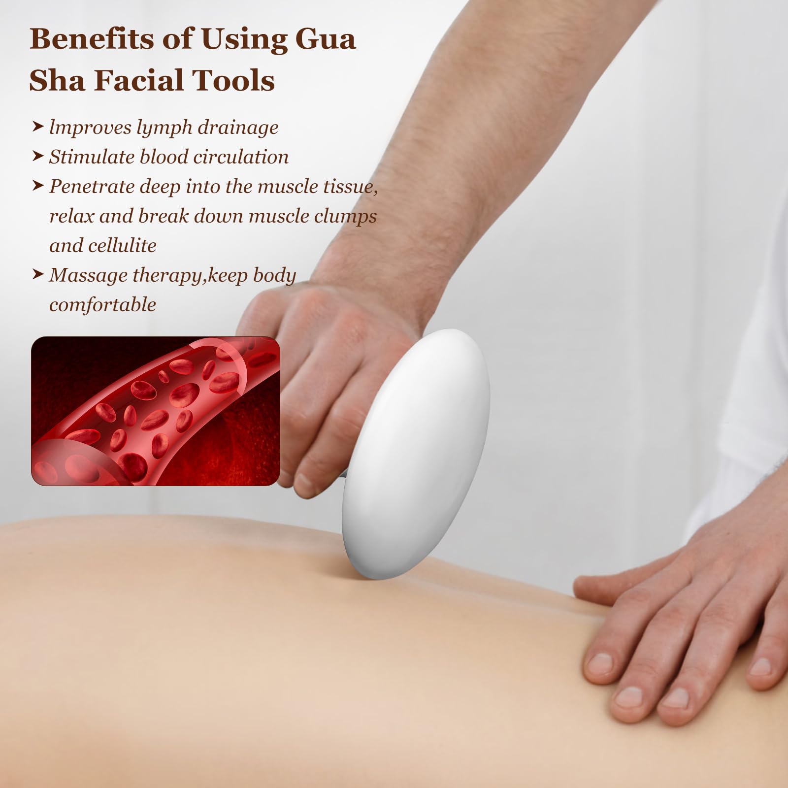 gemshan Piedra de masaje, rocas calientes naturales de 3.5 pulgadas, herramienta de masaje corporal Gua Sha para masaje de celulitis, drenaje linfático, alivia la tensión y el dolor muscular