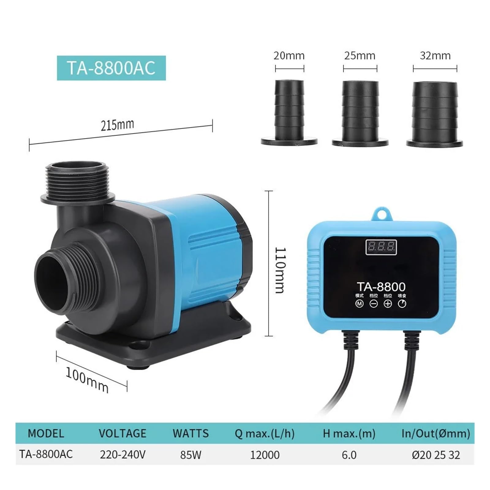 Industrial Water Pressure Diaphragm Pump Variable Frequency Adjustable Submersible Large Flow Silent Circulation Pump High Power Filter Pumps(TA-8800AC 85W)