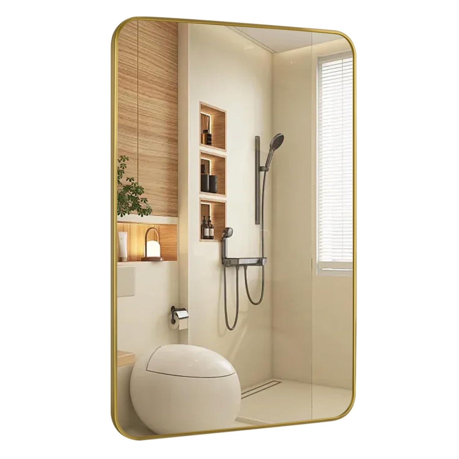 Gold Wall Mirror for Bathroom 24X36 Inch Stainless Steel Metal Frame Bathroom Vanity Mirror Rounded Rectangle Mirror Rustproof