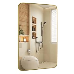 Gold Wall Mirror for Bathroom 24X36 Inch Stainless Steel Metal Frame Bathroom Vanity Mirror Rounded Rectangle Mirror Rustproof