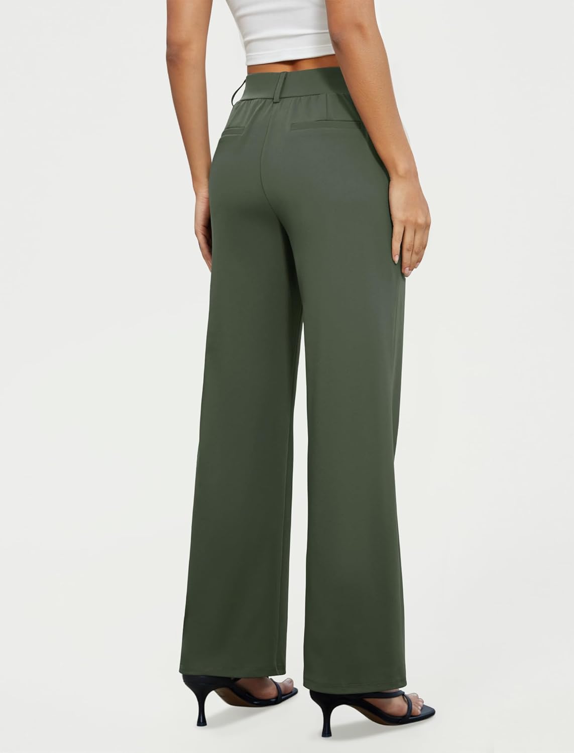 FireSwan Women's Wide Leg Dress Pants High Waisted Stretchy Work Trousers Business Casual Office Pull on Slacks with Pockets - Image 2