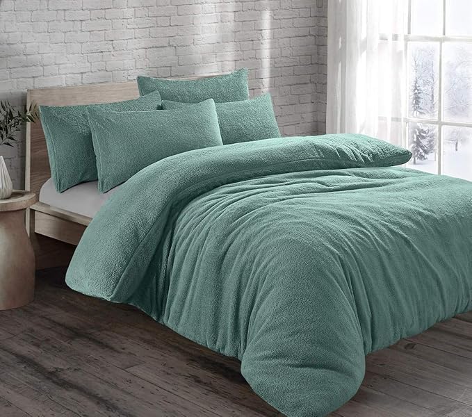 Bella Nights Teddy Bear Fleece Duvet Cover Set – Thermal Warm & Cosy Soft Fur Bedding with Pillowcases – Winter Duvet Set (Teal, King)