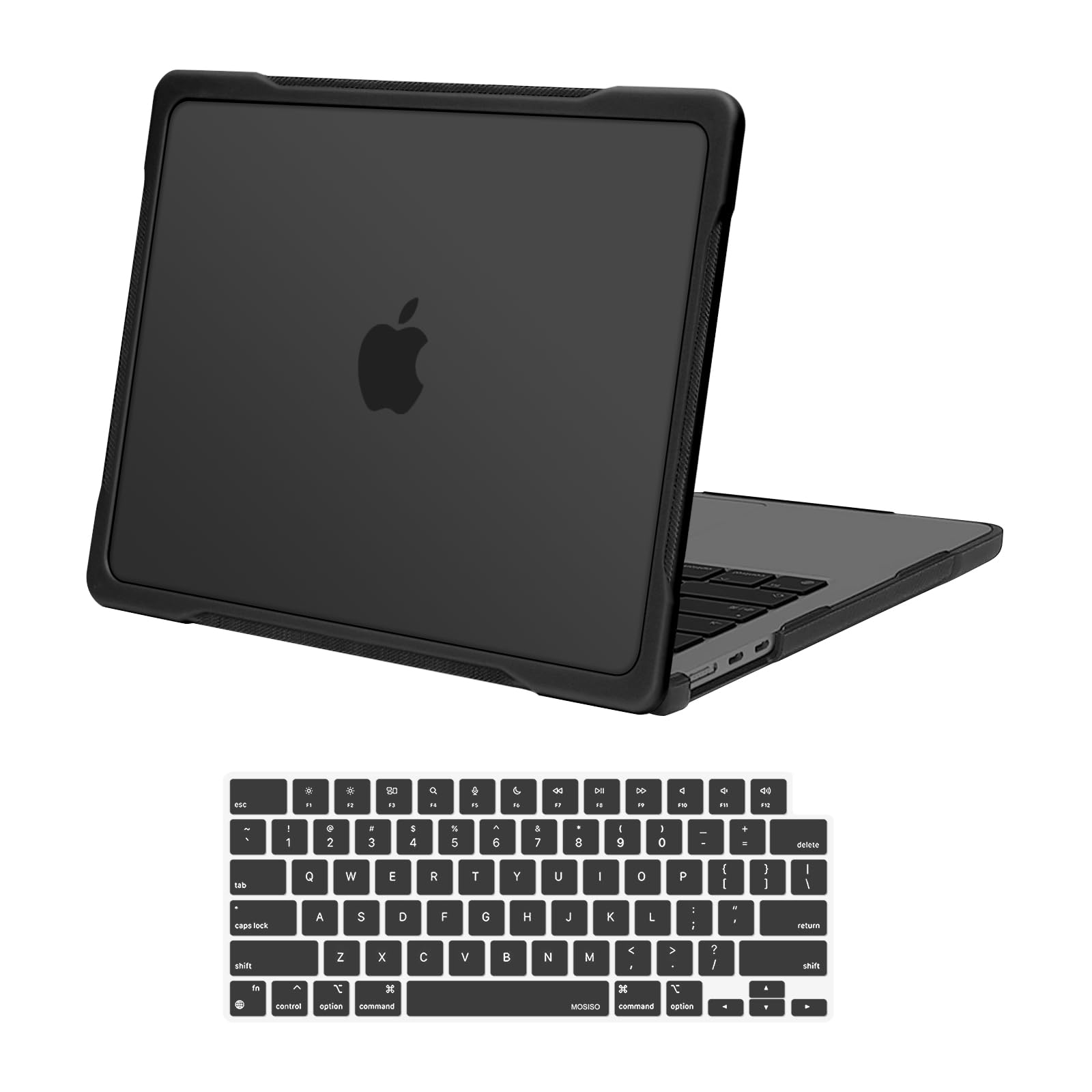 MOSISO Compatible with MacBook Air 13 inch Case 2025 2024 2023 2022 M4 A3240 M3 A3113 M2 A2681,Soft TPU Bumper Anti-Cracking&Anti-Fingerprint Hard Case&Keyboard Skin for MacBook Air 13.6, Black