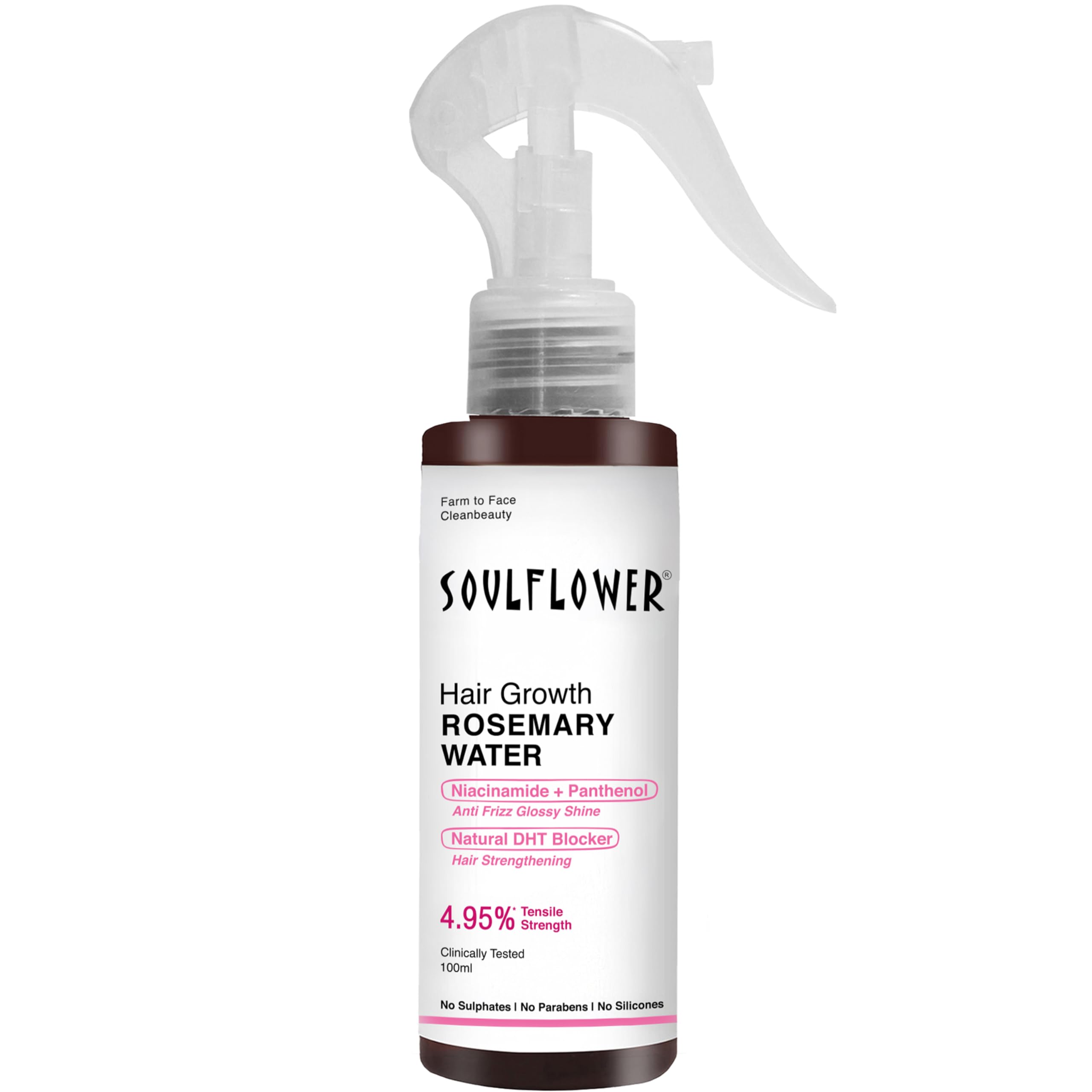 Soulflower Rosemary Water Spray for Hair Growth | Niacinamide & Mint | Hair Regrowth Spray | Instant Shine | Strengthens Hair Roots & Strand | Anti Hair Fall Cooling & Relaxing | All Hair Types 100ml