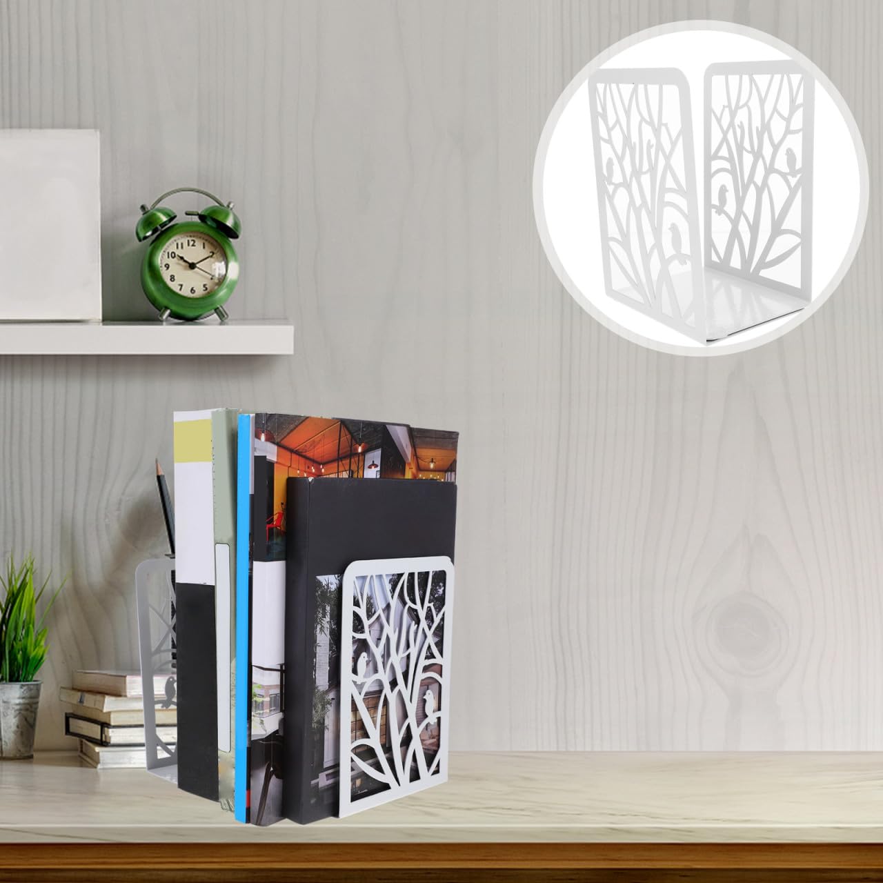 2 pezzi Fermalibri in Metallo Resistente Antiscivolo per Mensole e Scrivanie Supporto Stabile e Decorativo per Libri in e Biblioteca