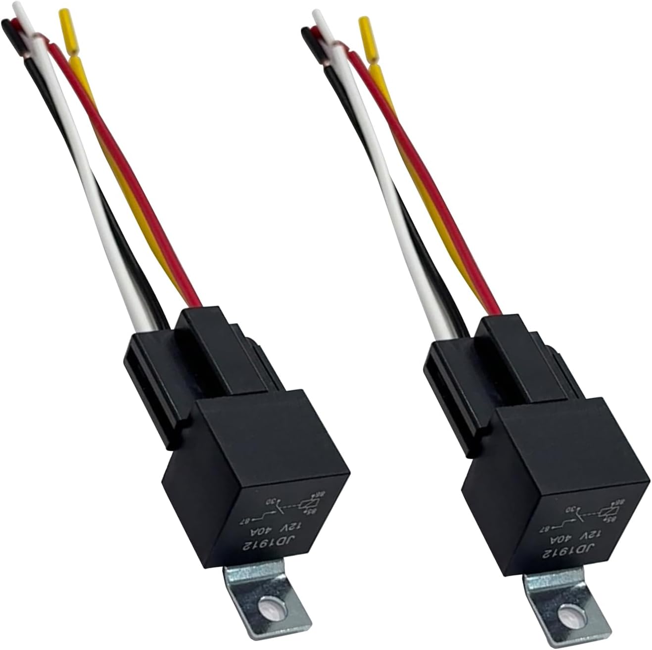 WZP 2PCS JD1912 Car Relays, 12V 40A 4 Pin SPST Relay, 12AWG Copper Harness Sockets, Waterproof Relay Switch Kit with Built-in Diode, Universal for Auto Truck Van Motorcycle Boat