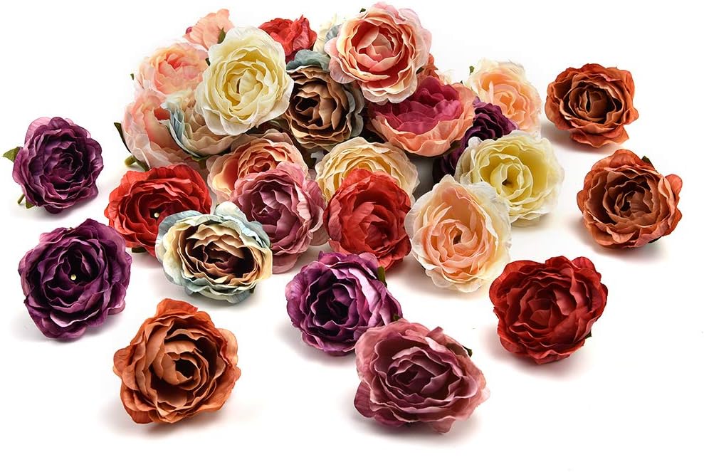 fake flowers heads in Bulk Wholesale Peony Flower Head Silk Artificial Flower Wedding Decoration DIY Garland Craft Flower 25pcs 4CM (Multicolor)