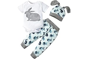 Charming Easter Stuffer: Baby Boy's Festive Bunny Print Ensemble