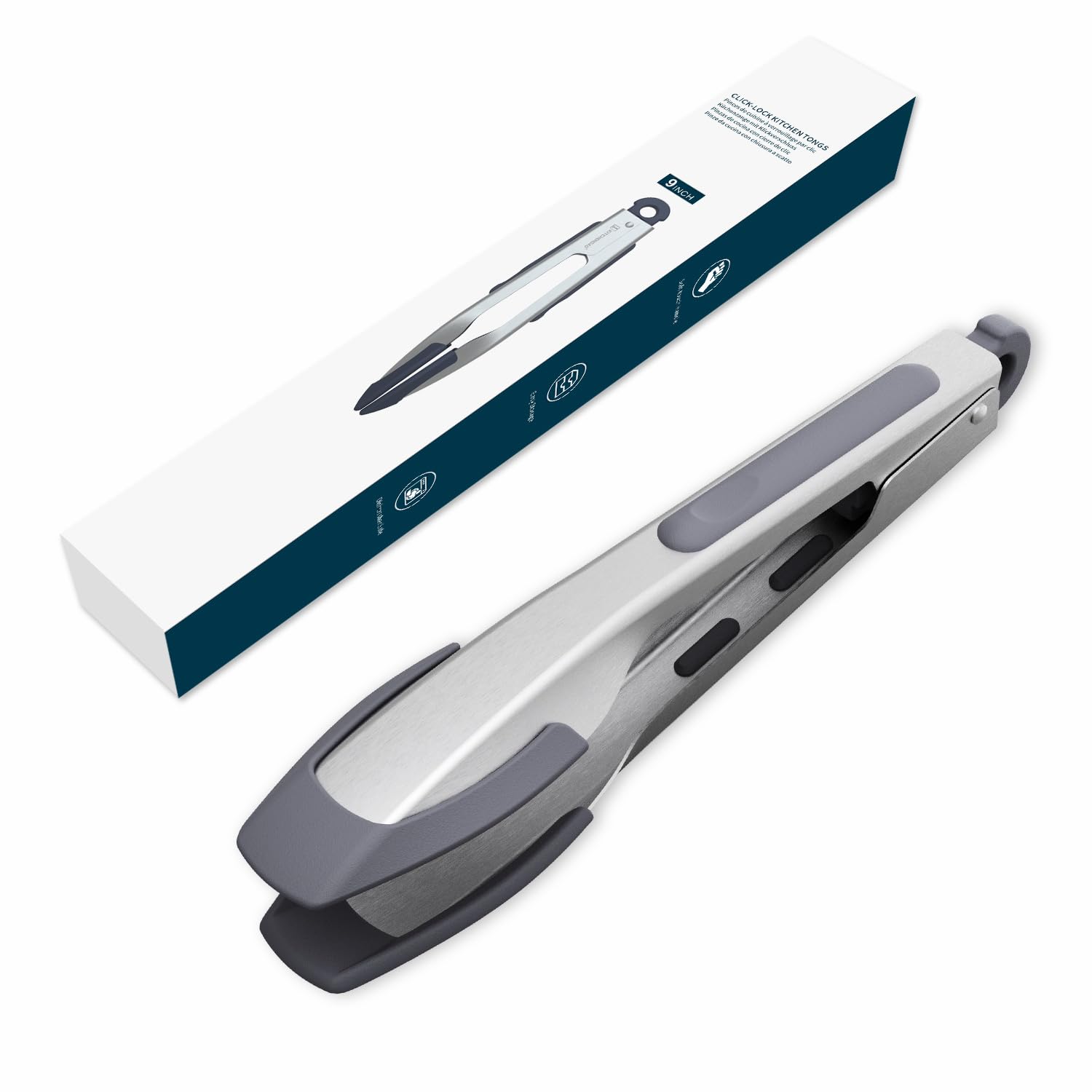 Tongs For Cooking With Silicone Tips 9 Inch, One-handed For Convenience, Soft