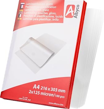 A4 Laminator Pouch - Plastic Sheet - A4 Laminator Sheet - Glossy - Pack of 100 - Thickness 2 x 125 250 Microns