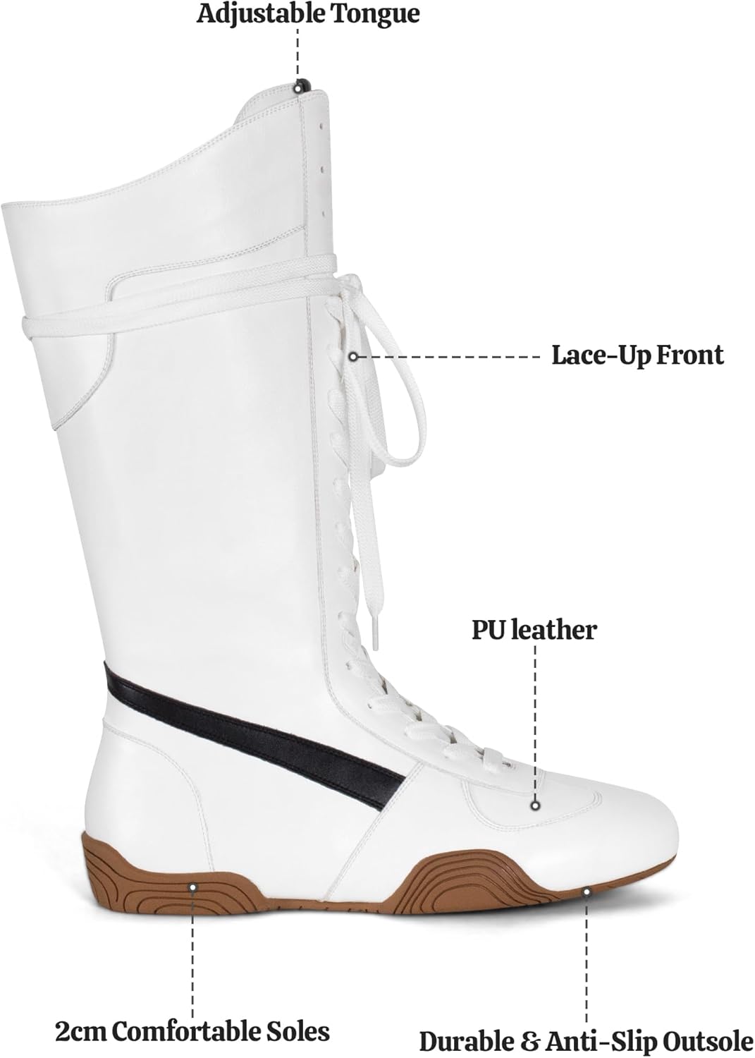 Women’s Suede Lace Up Tall Boxing Boots Knee High Retro Dance Streetwear Sneakers with Side Zipper Flexible Non-Slip Sole - Image 3