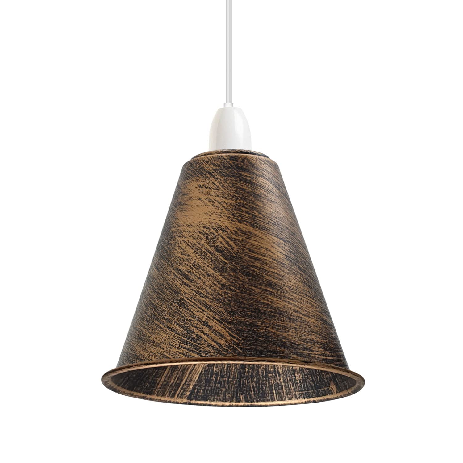 Ledsone Brushed Copper Ceiling Light Shade Cone Shaped 18Cm Diameter 17Cm Height Metal Lampshade, Mid Century Look Bulb Guard Easy Fit Light Shade