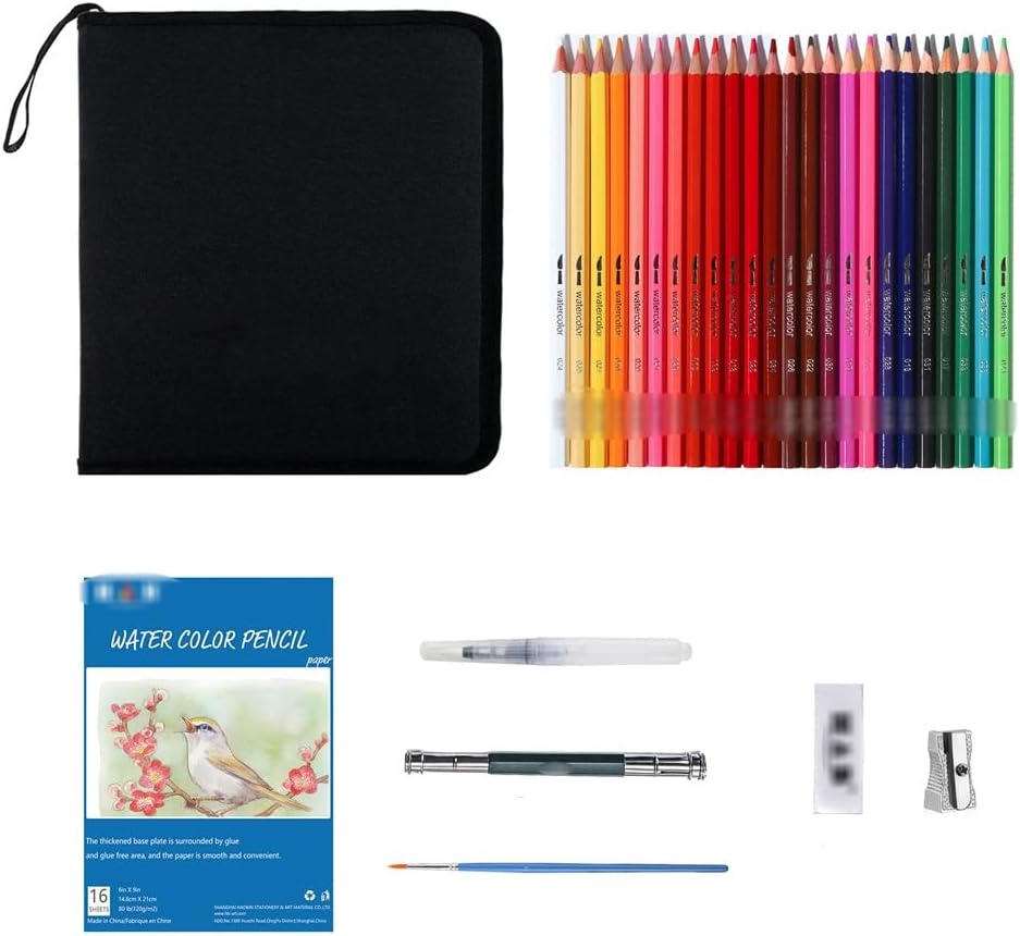 30 Pieces Water Soluble Coloured Pencils Set 24 Colours Drawing Painting Paint Brushes