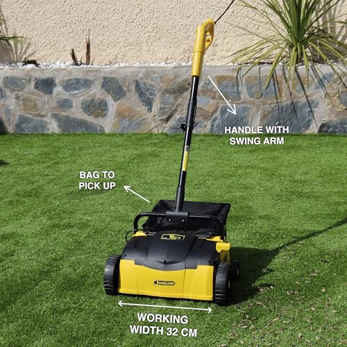 Artificial Turf Vacuum Sweeper by Roll & Comb, Corded Electric Lawn Rake for Artificial Grass, Cool Gardening Gift, 25 Liter Leaf Collector, Model 302e, 19.8lb.