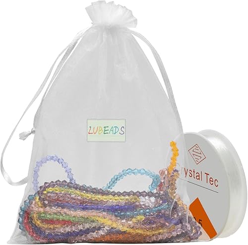 Miniatura 4 de Cuentas para pulsera  Cuentas de cristal bicono de 0.116 pulgadas, 15 colores en total, 1425 cuentas de cristal facetado con cuerdas elásticas para