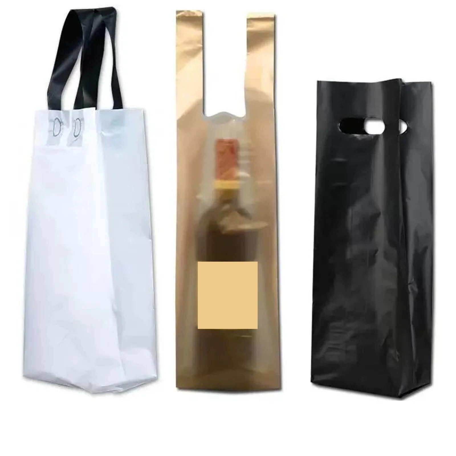 Weinbeutel Golden Plastic Wine Tote Bag for Champagne | Hochzeit, Geburtstag, Familienfeier, Verpackung, Handbeutel(18x10x35cm,50pcs)