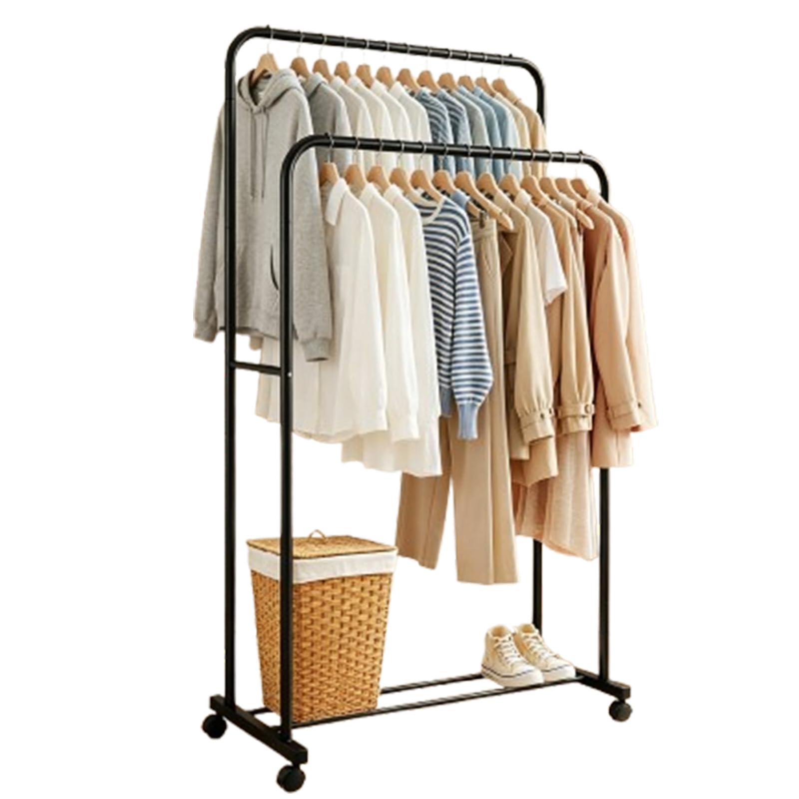 Movable Clothes Rail with Bottom Shoe Shelf, 79x 49.5x 157cm, Black — image 1