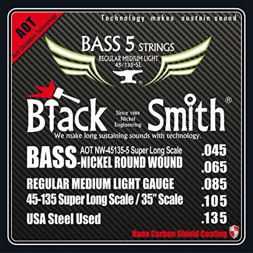Black Smith 45-135 14"Coated Set of 5-String Electric Bass Guitar Strings