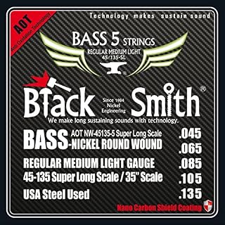 Black Smith 45-135 35″ Coated Jeu de 5 Cordes pour Basse électrique - Les Beatles, Paul McCartney, John Lennon, RIngo Starr, George Harrison
