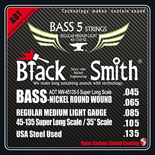 Black Smith 45-135 35″ Coated Jeu de 5 Cordes pour Basse électrique - Les Beatles, Paul McCartney, John Lennon, RIngo Starr, George Harrison Black Smith 45-135 35" Coated Jeu de 5 Cordes pour Basse électrique