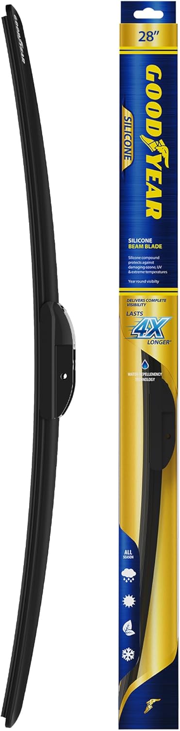 Goodyear Silicone 28" Premium Beam Windshield Wiper Blade with Universal Adaptor, Replacement Beam Wiper Blade for Curved Windshields, Pack of 1