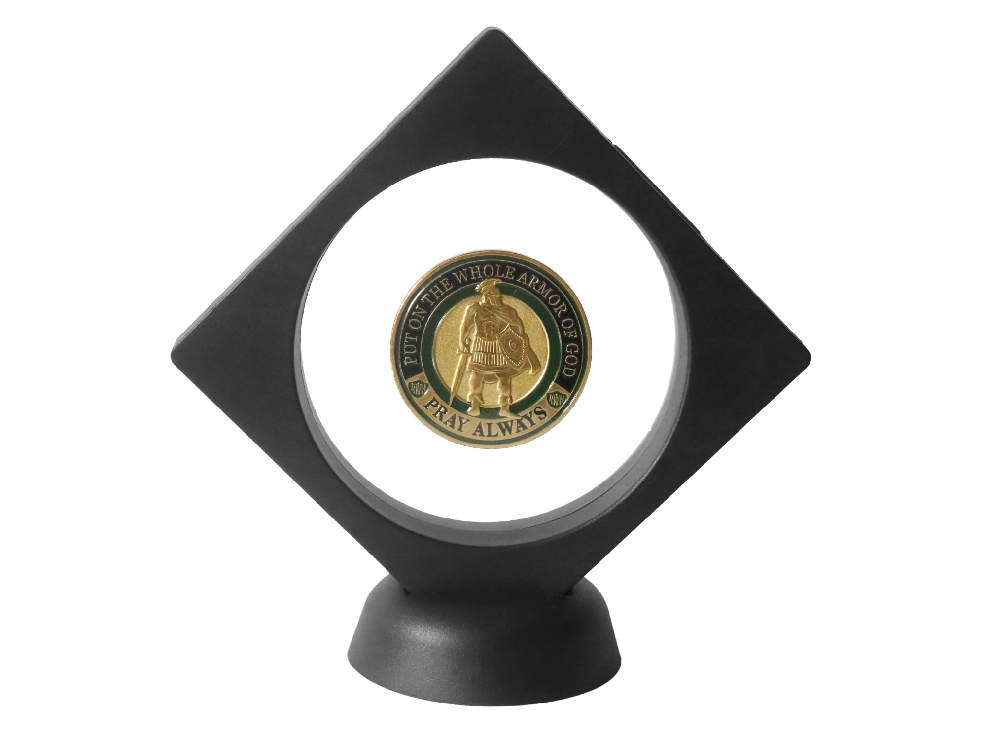 HillSpring 3.6" Clear Display Stand, 3D Floating Display Frame for Medallion Challenge Coin, Medal, Specimen, Stand Box, Jewelry Holder (Black)