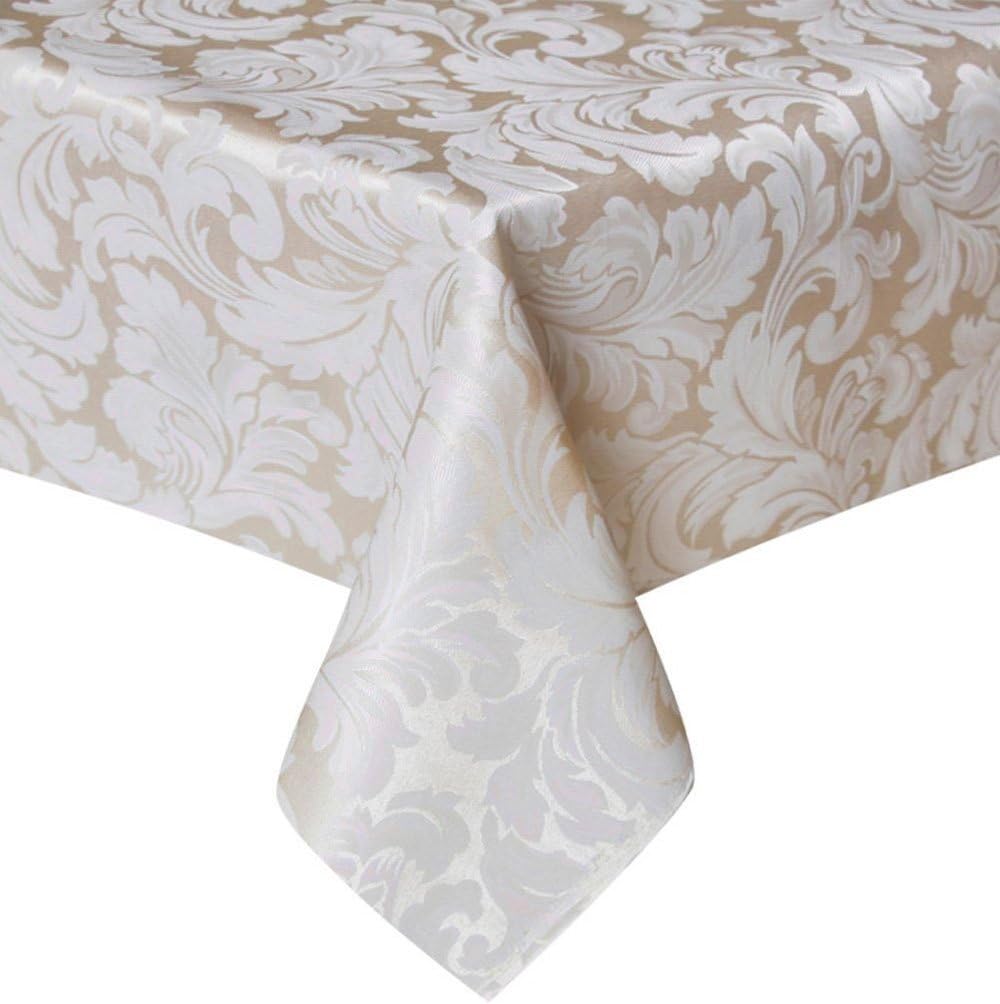 Tektrum Heavy Duty 60 X 102 inch Rectangular Damask Jacquard Tablecloth Table Cover - Waterproof/Spill Proof/Stain Resistant/Wrinkle Free - Great for Banquet, Parties, Dinner, Wedding (Beige)