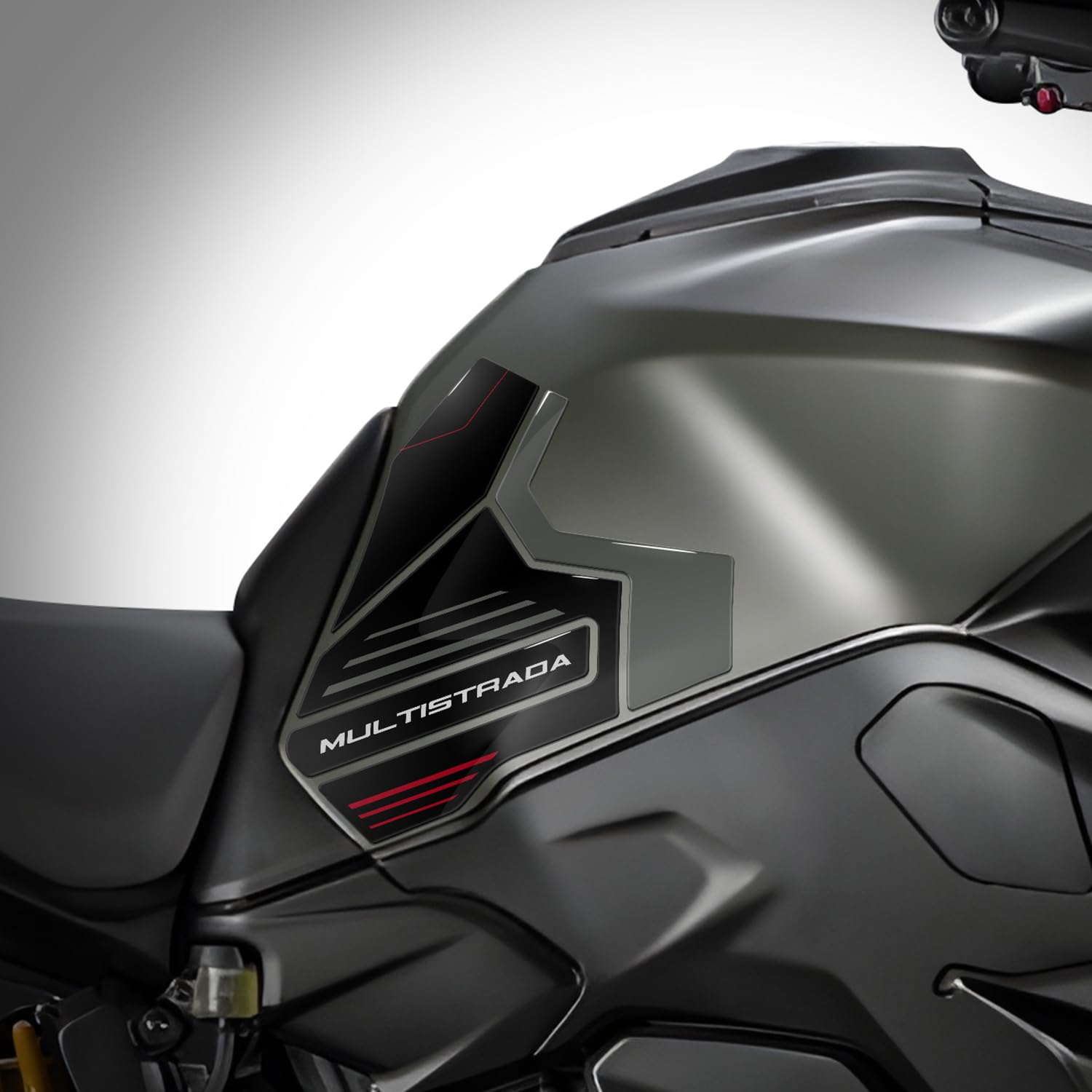 Az Graphishop 3D-Harz-Seitenaufkleber kompatibel mit Ducati Multistrada V2 / S 2025 Schutz vor Stößen und Kratzern Motorradzubehör Made in Italy L-MV2-25 (Storm Green)