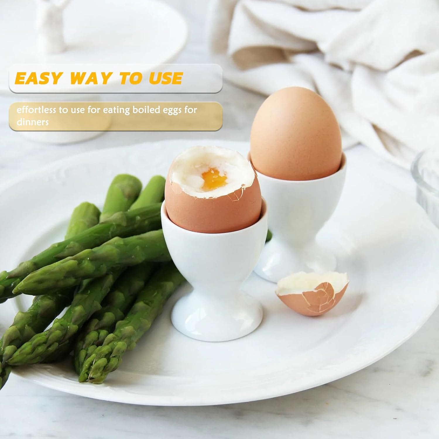 Egg Holder for Boiled Eggs, Porcelain Egg Cups, White 2 Pack