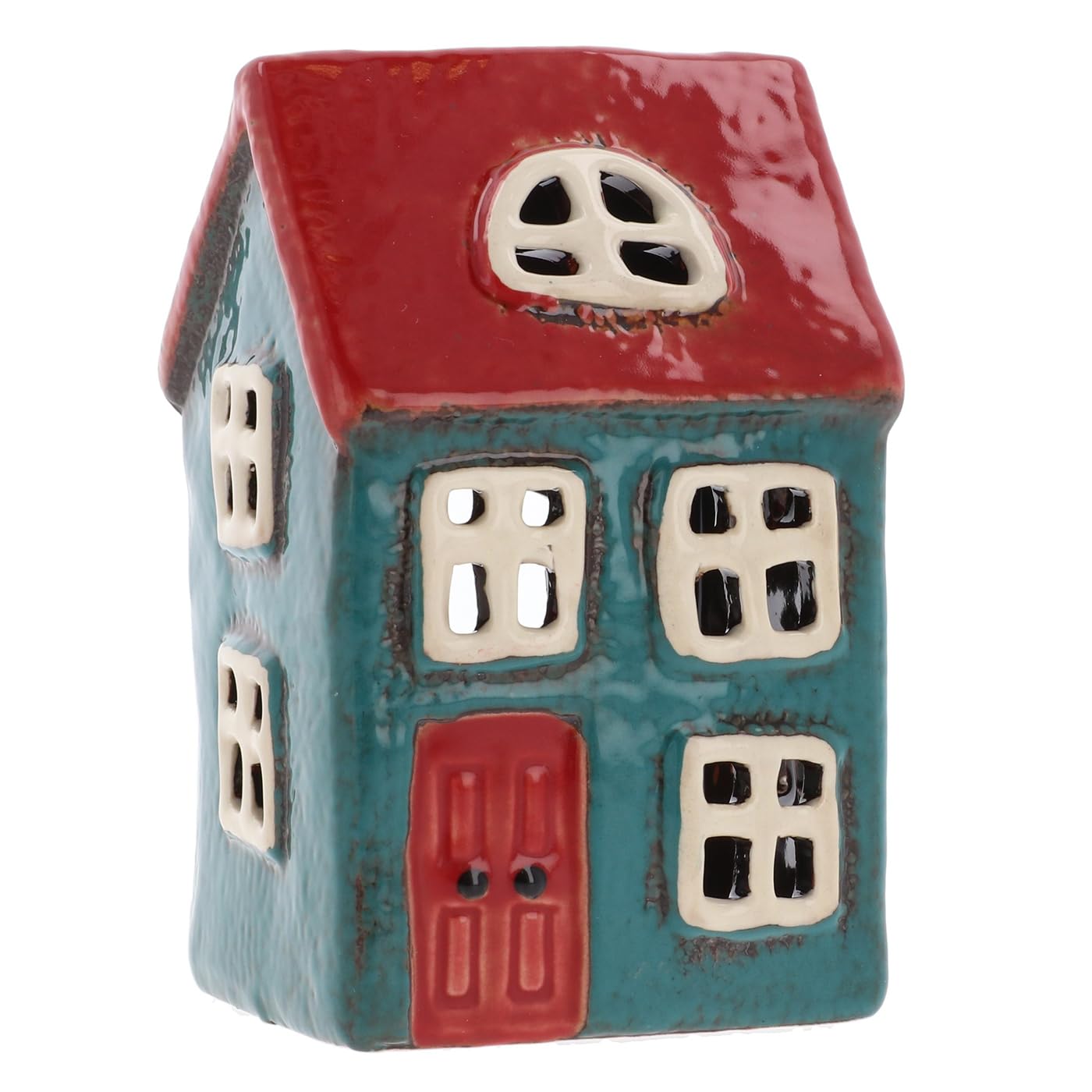 Shudehill Giftware Portacandele in ceramica con villaggio in ceramica dai colori vivaci, bellissimo regalo di inaugurazione della casa, ornamento per la casa, portacandele (blu/rosso)