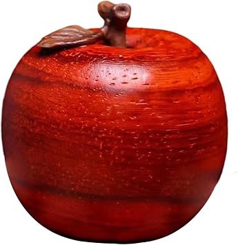 Hand Carved Wooden Apple Figurine, Small Red Fruit Sculpture Table Centerpiece for Farmhouse Home Decor