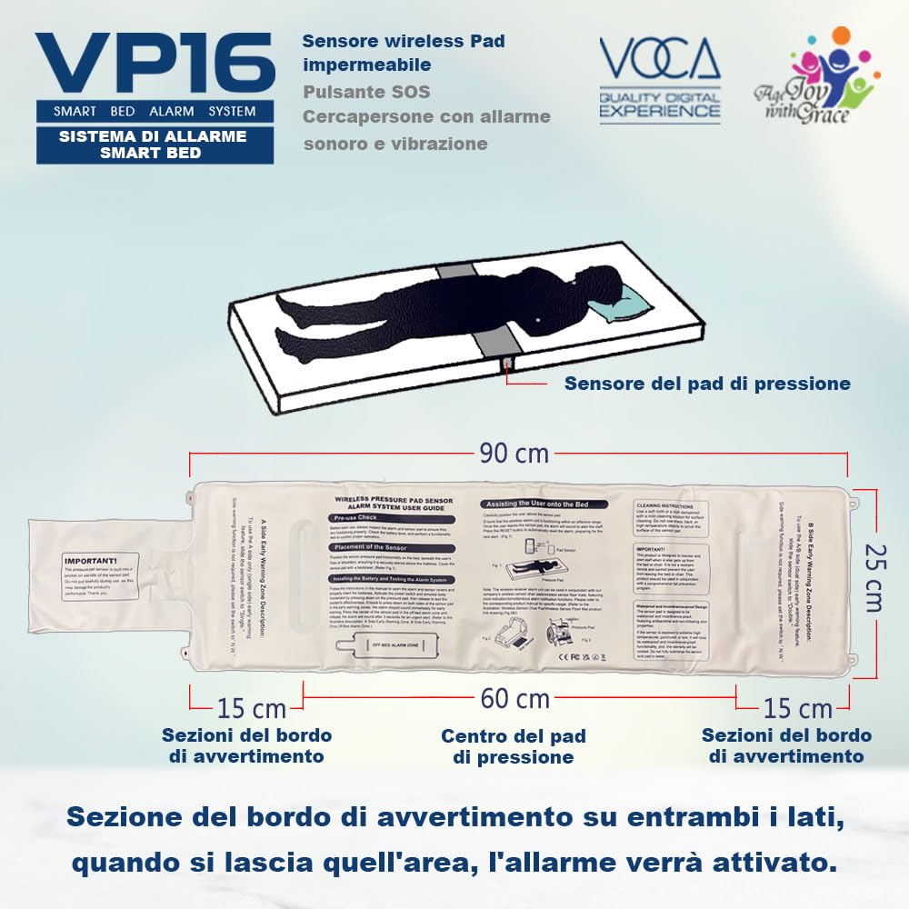Sistema di allarme precoce intelligente VOCA per anziani - Sensore wireless e cercapersone, allarmi pre-allarme per il letto, prevenzione delle cadute, pazienti affetti da demenza