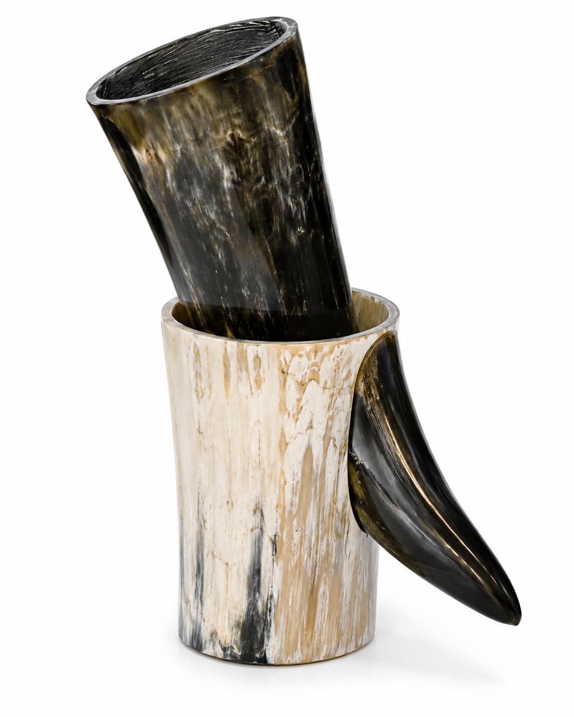 Cuerno vikingo hecho a mano en juego de regalo de 20 cm con taza rústica para coleccionistas