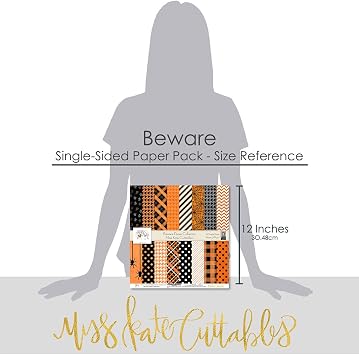 Pattern Paper Pack - Beware - Halloween - Scrapbook Premium Specialty Paper Single-Sided 12x12 Collection Includes 16 Sheets - by Miss Kate Cuttables
