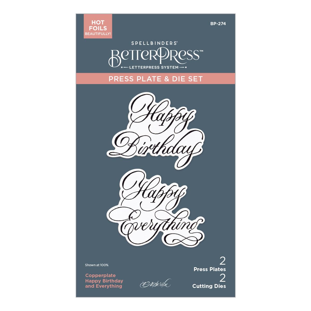 Spellbinders Copperplate Happy Birthday and Everything BetterPress Plate & Die Set from the Copperplate Happy Everything Sentiments Collection by Paul Antonio