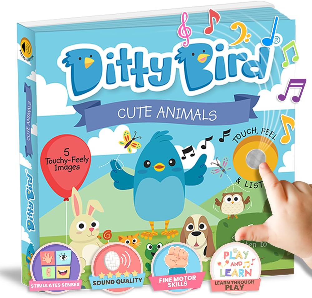 DITTY BIRD Touch & Feel Animals Edition Musical Books | Fun Montessori Toys & Learning Resources | Sensory Toys for Kids | Interactive Toddler Books For 1 Year Old to 3 Year Olds | Sturdy Baby Book