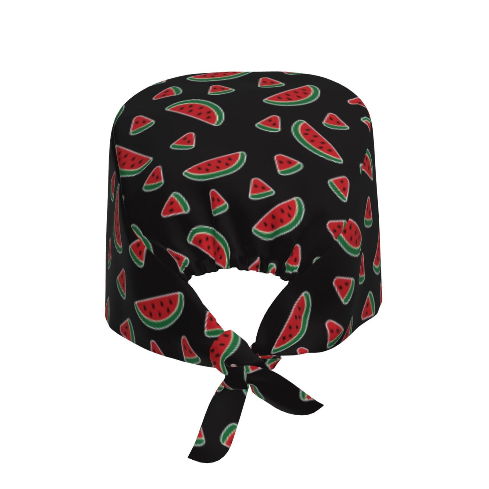 Buewutiry Scrub Caps Women Men Watermelon Print Working Surgical Nurse Dental Hats Ponytail Scrub Cap Black