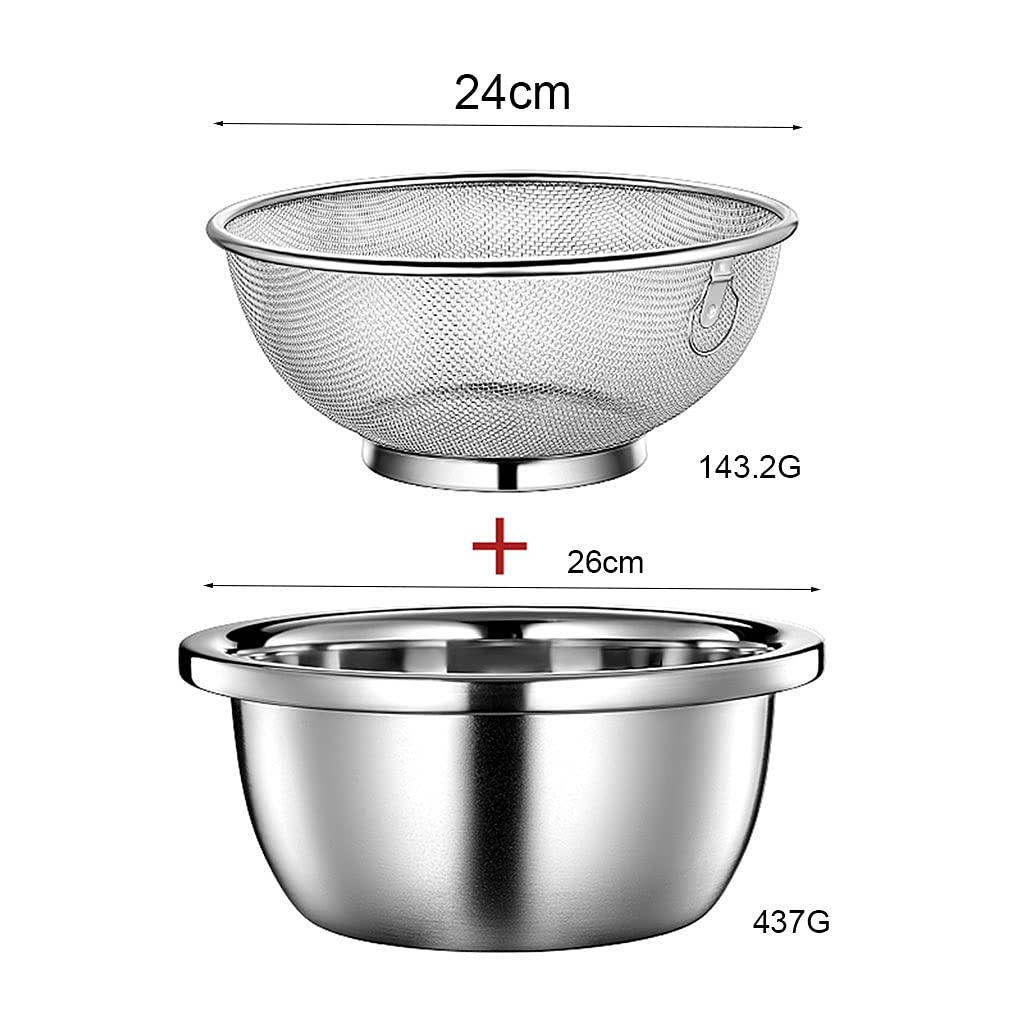 Colador De Acero Inoxidable De Malla Fina, Verduras De Frutas Cesta De Almacenamiento De Drenaje, 18 Cm / 20cm / 22 Cm / 33cm Canasta De Drenaje De Cocina Arroz Lavar El Colador (Color : 24cm Set (me