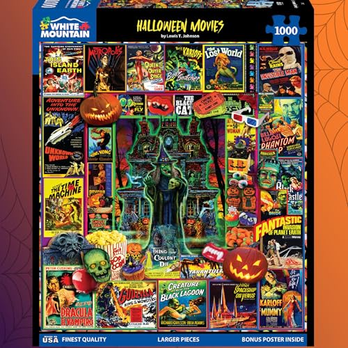 Rompecabezas White Mountain de 1000 piezas: Collage de películas de terror para Halloween, piezas grandes, regalo para adultos y familia, 24" x 30" miniatura 2