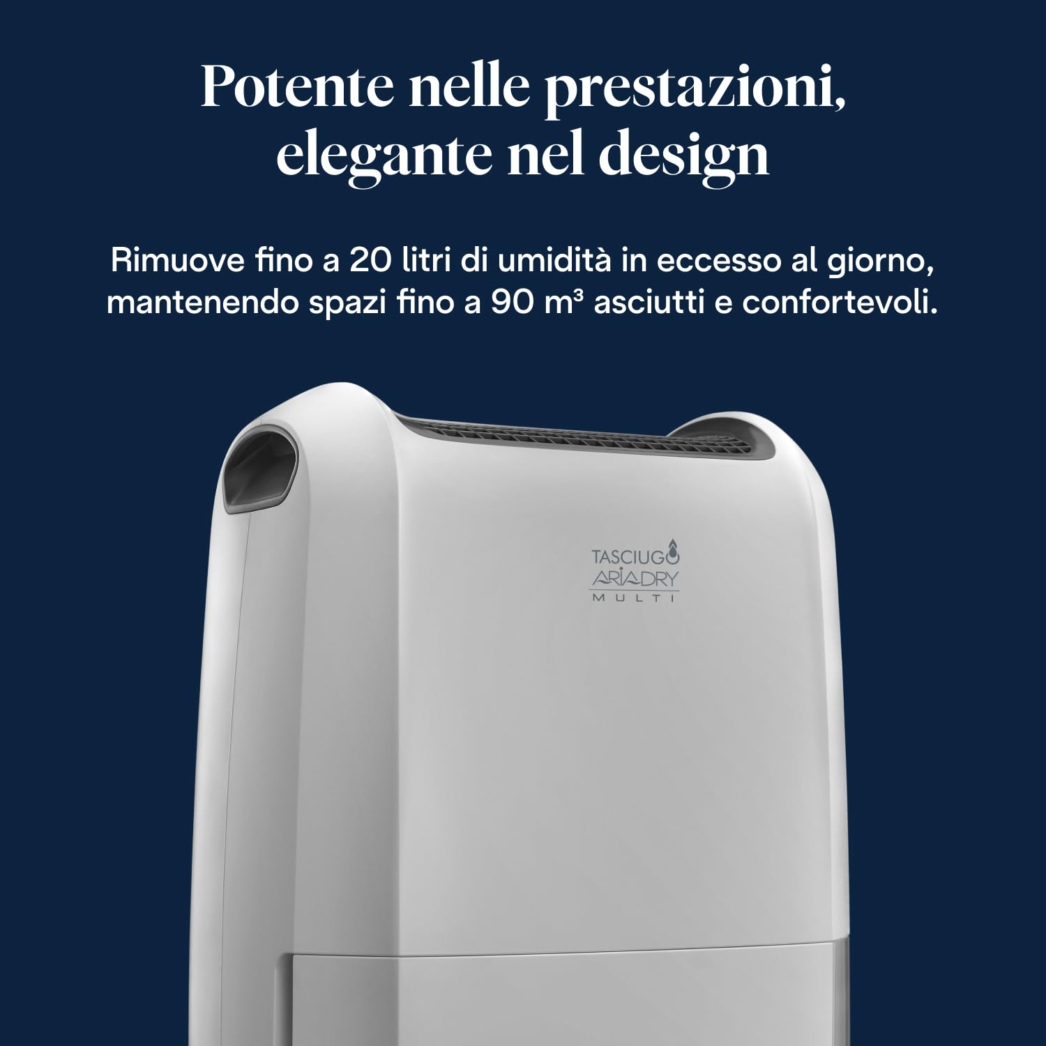 De'Longhi Tasciugo AriaDry Multi - Deumidificatore Casa Portatile, Assorbi Umidità 20L/Giorno, Asciugabiancheria, Antimuffa, Bassa Rumorosità, Timer, Bianco (DDSX220)